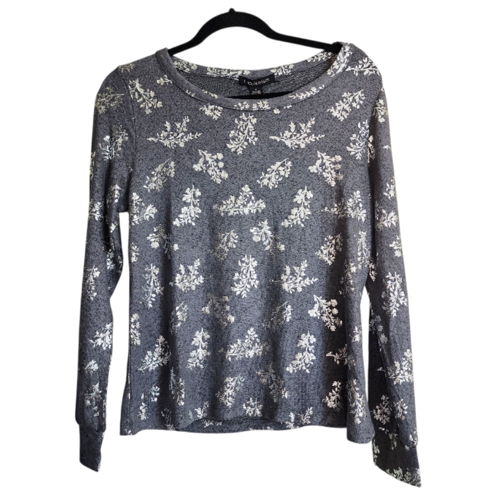 Carolyn Taylor Gray Floral Blouse Y2k Retro Metallic